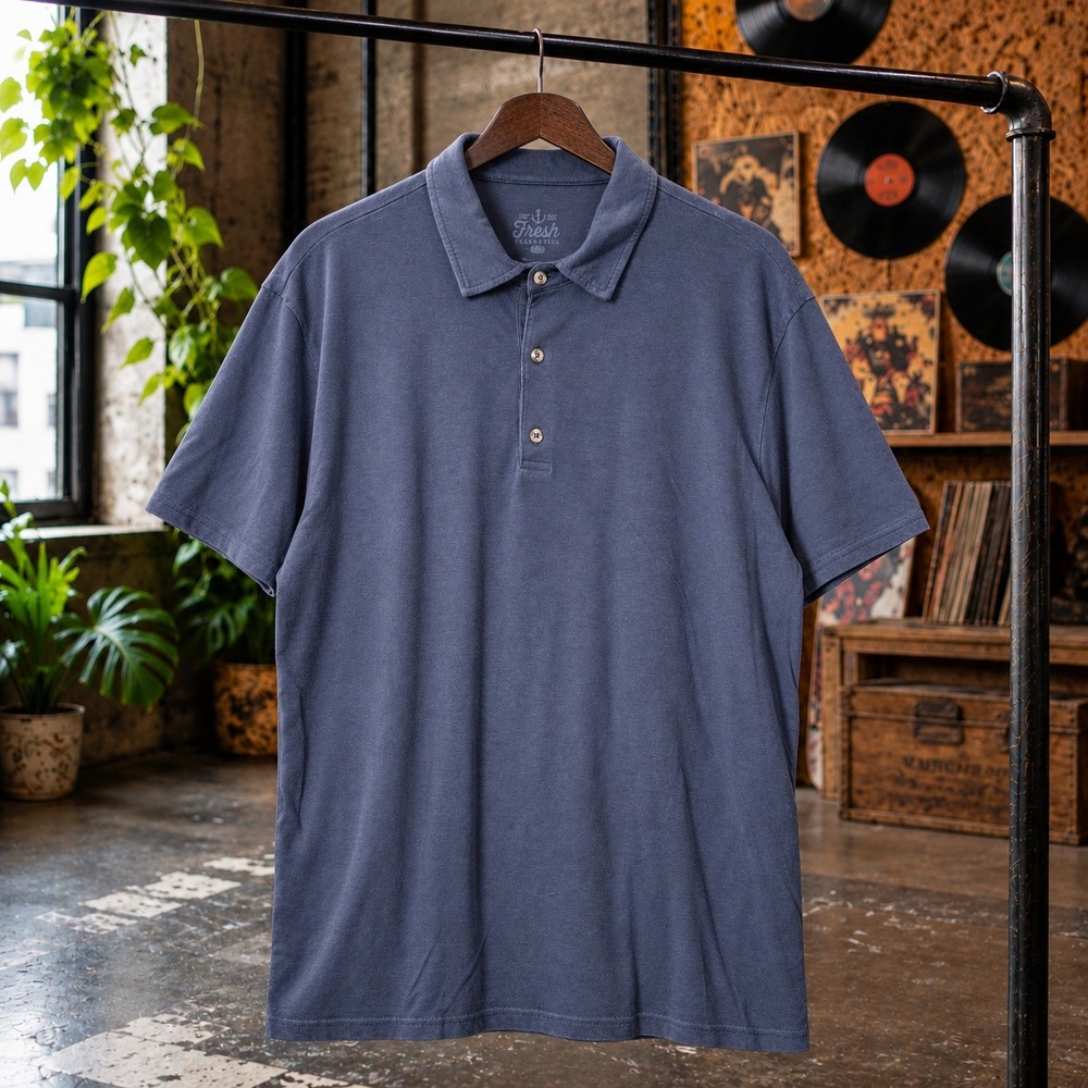 Fresh Clean Threads Mens Short Sleeve Polo Shirt Blue Slate Minimalist Essential